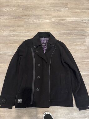 Men's Black Wool-Blend Asymmetric Peacoat